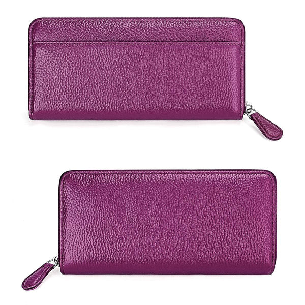 Stylish Rfid Clutch With Zipper Lychee Texture Purple Wallets