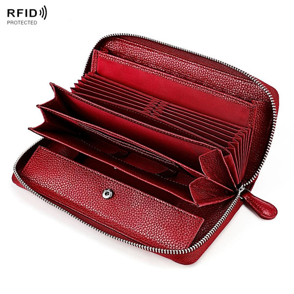 Stylish Rfid Clutch With Zipper Lychee Texture Purple Wallets