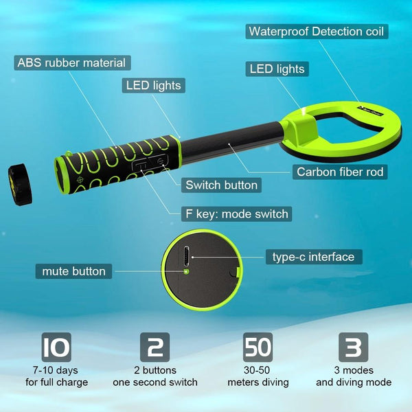 Waterproof Handheld Metal Detector For Underwater Treasure Hunt_Green Metal Detectors