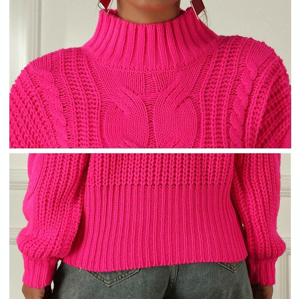 Women Fluorescent Colour Long Sleeve Stranded Flower Knit Sweater Green Jumpers & Cardigans