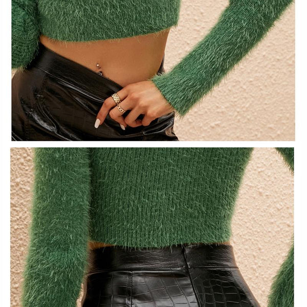 V Neck Mohair Sweater Temperament Short Paragraph Tops Brown Jumpers & Cardigans