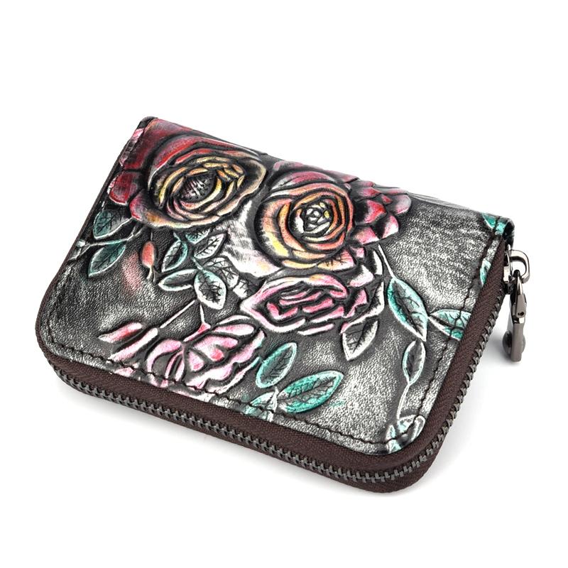 Hand Painted Leather Card Holder Silver Wallets