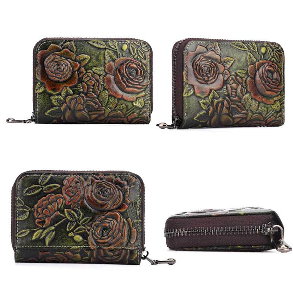 Hand Painted Leather Card Holder Silver Wallets