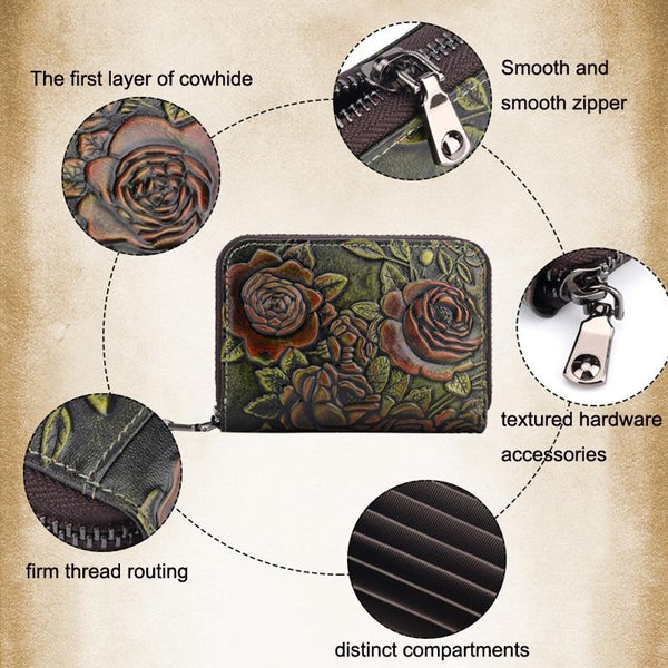 Hand Painted Leather Card Holder Silver Wallets