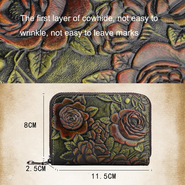 Hand Painted Leather Card Holder Silver Wallets