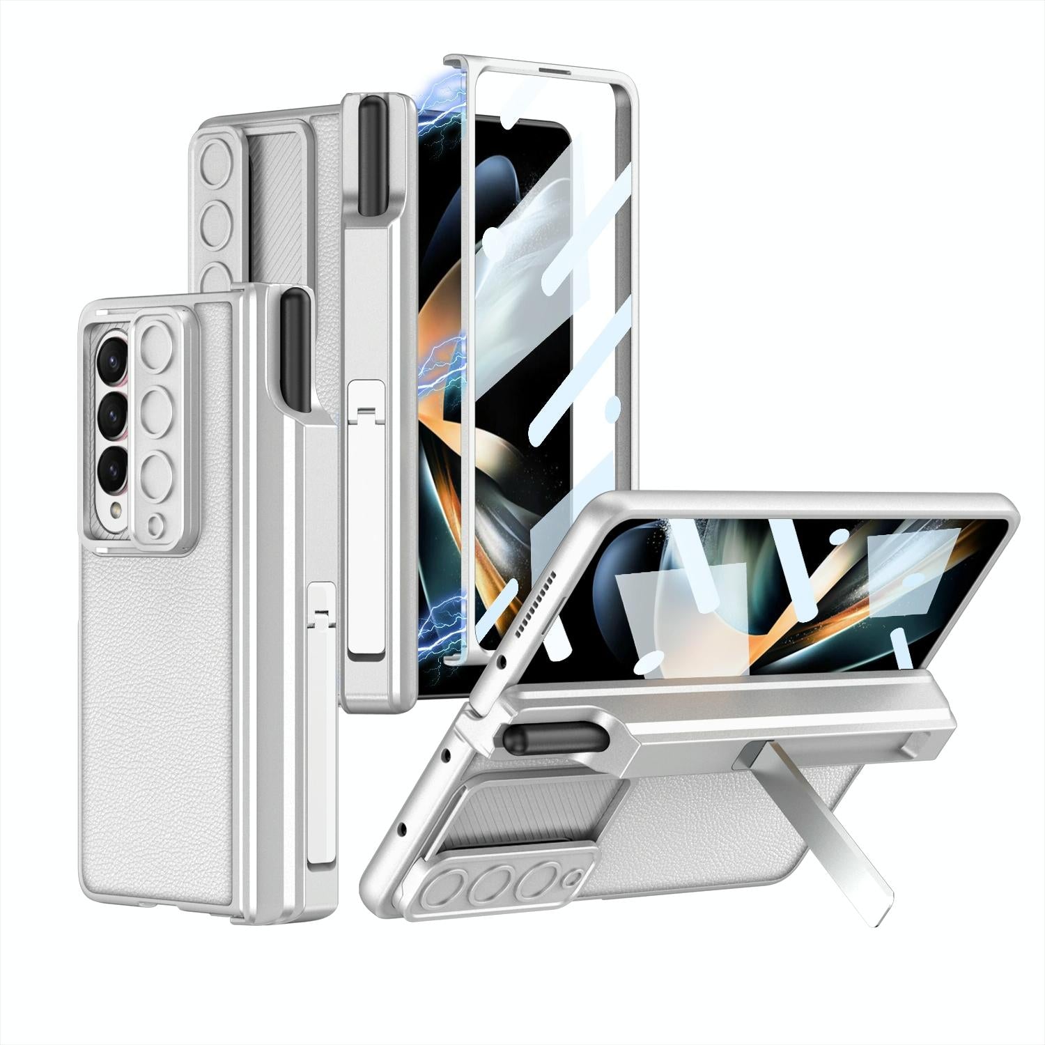 For Samsung Galaxy Z Fold4 5G Magnetic Leather Flip Case With Holder Silver Cases Covers & Skins