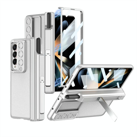 For Samsung Galaxy Z Fold4 5G Magnetic Leather Flip Case With Holder Silver Cases Covers & Skins