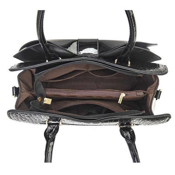 Leather Ladies Handbag Bright Bow Design Khaki Women's Bags & Handbags