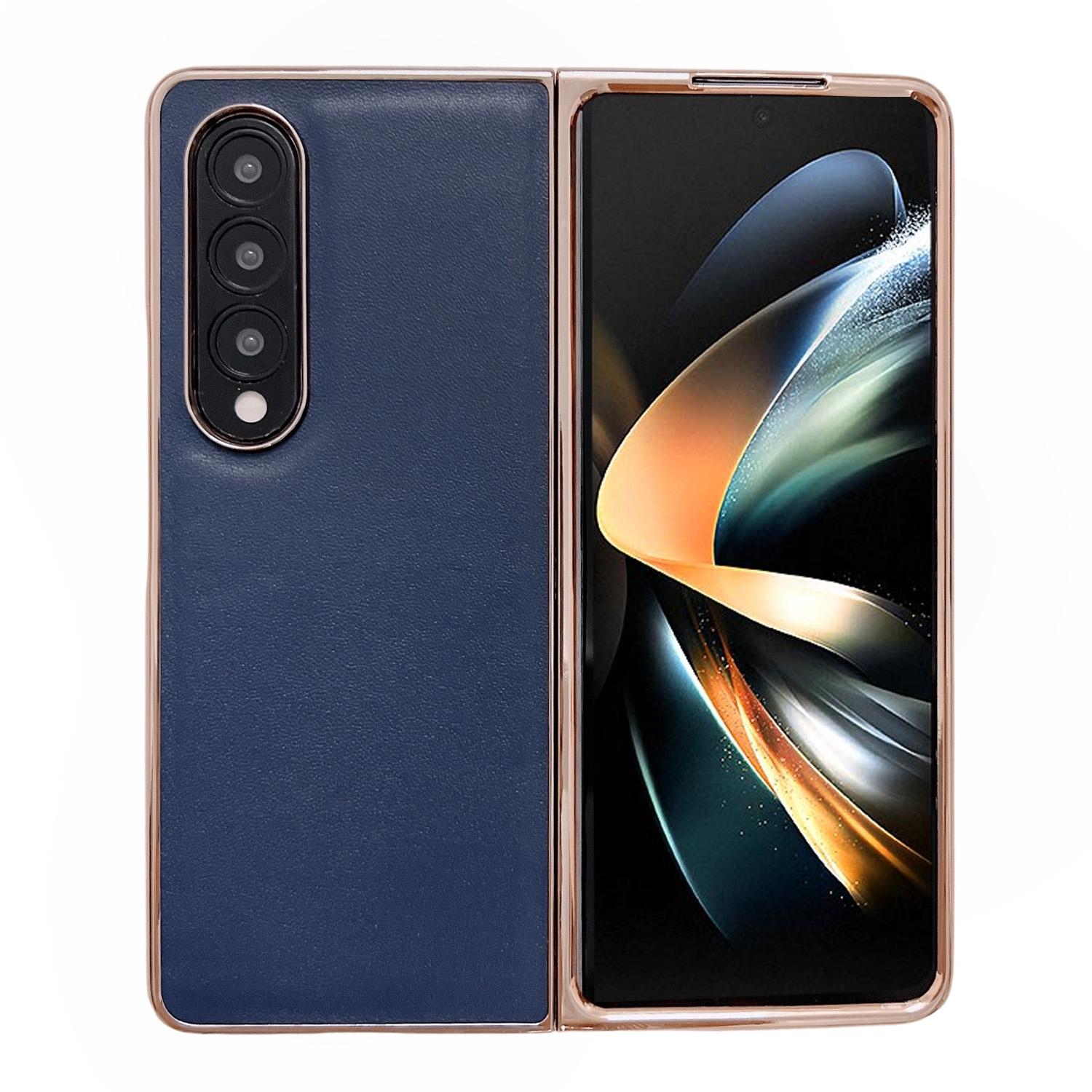 For Samsung Galaxy Z Fold4 5G Xiaoya Series Genuine Leather Plating Case Blue Cases Covers & Skins