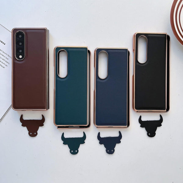 For Samsung Galaxy Z Fold4 5G Xiaoya Series Genuine Leather Plating Case Blue Cases Covers & Skins
