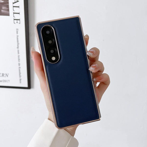For Samsung Galaxy Z Fold4 5G Xiaoya Series Genuine Leather Plating Case Blue Cases Covers & Skins