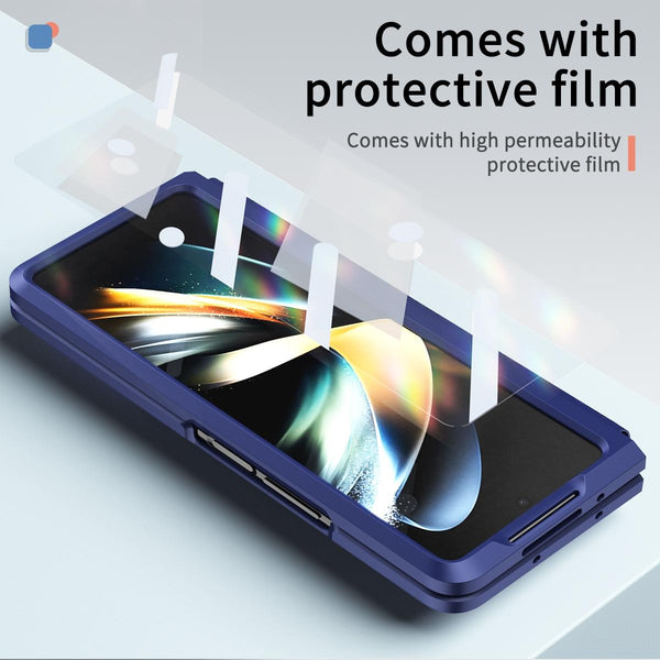 Telescopic Hinge Foldable Phone Case With Stand For Samsung Galaxy Z Fold4 5G Blue Other Mobile Accessories