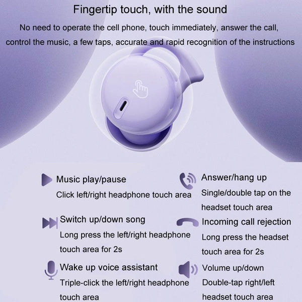 Comfortable Wireless Bluetooth Earphones Noise Canceling Purple Earbuds