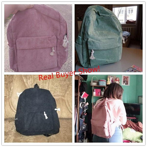 Corduroy School Backpack For Girls And Women Light Green Women Backpacks