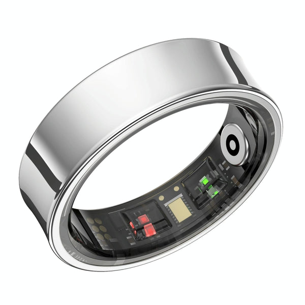 Smart Ring With Heart Rate Blood Oxygen Sleep Monitoring & Sports Modes Size 8 Silver Activity Trackers