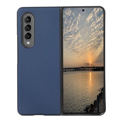 For Samsung Galaxy Z Fold4 5G Cross Texture Pu Leather Case Blue Other Mobile Accessories