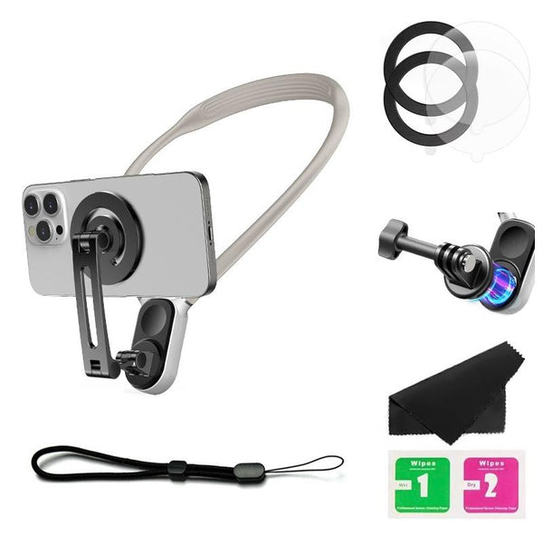 Versatile Magnetic Neck Holder For Phones And Action Cameras_Beige Other Camera & Photo Accs