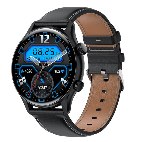 1.36 Inch Amoled Screen Leather Strap Smart Watch Support Nfc Function / Blood Oxygen Monitoring Black Smart Watches