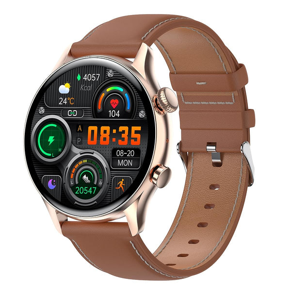 1.36 Inch Amoled Screen Leather Strap Smart Watch Support Nfc Function / Blood Oxygen Monitoring Black Smart Watches