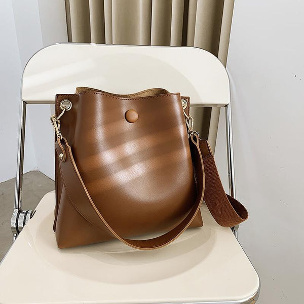 Retro Wide Strap Crossbody Bucket Bag For Women Brown Women's Bags & Handbags