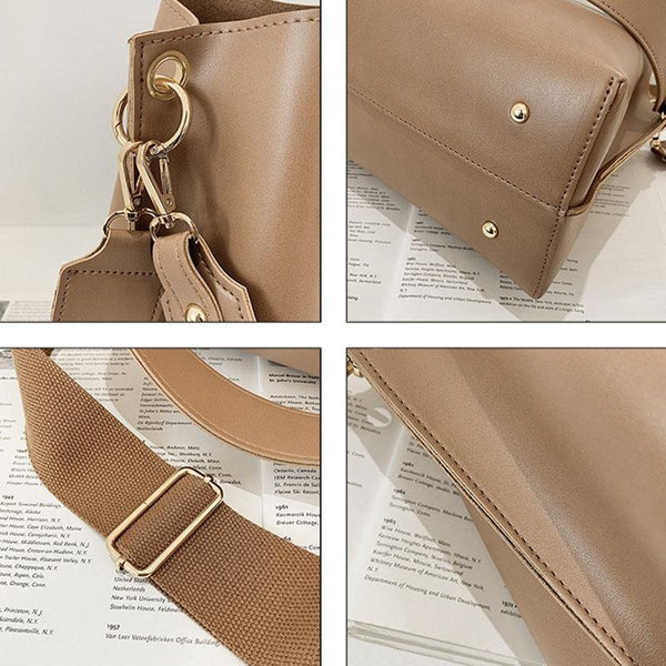 Retro Wide Strap Crossbody Bucket Bag For Women Brown Women's Bags & Handbags