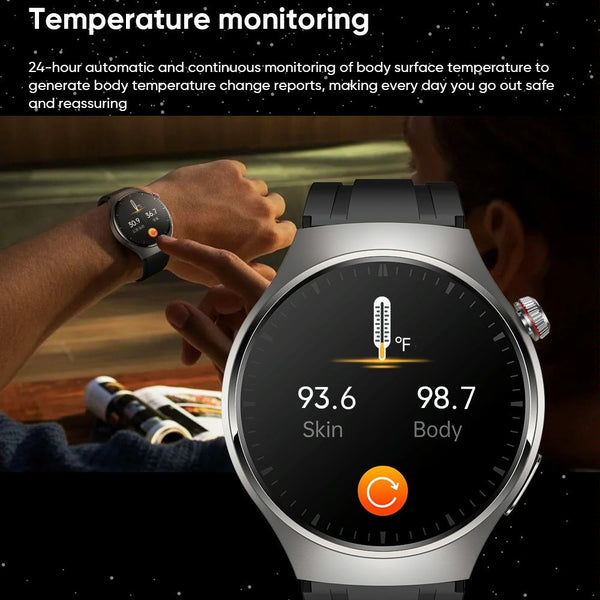 1.43 Inch Amoled Ip67 Smart Call Watch Support Ecg / Body Temperature Blood Glucose Monitoring Black Smart Watches