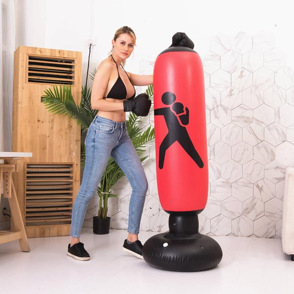 Vertical Inflatable Non Tumbler Boxing Column Height 160 Cm Black Punching Bags