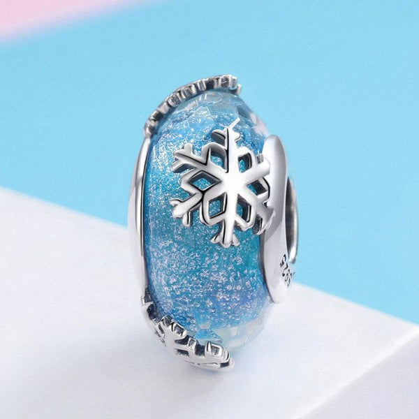 925 Sterling Silver Snowflakes Glass Bead Bracelet Charms Light Blue Charms & Pendants