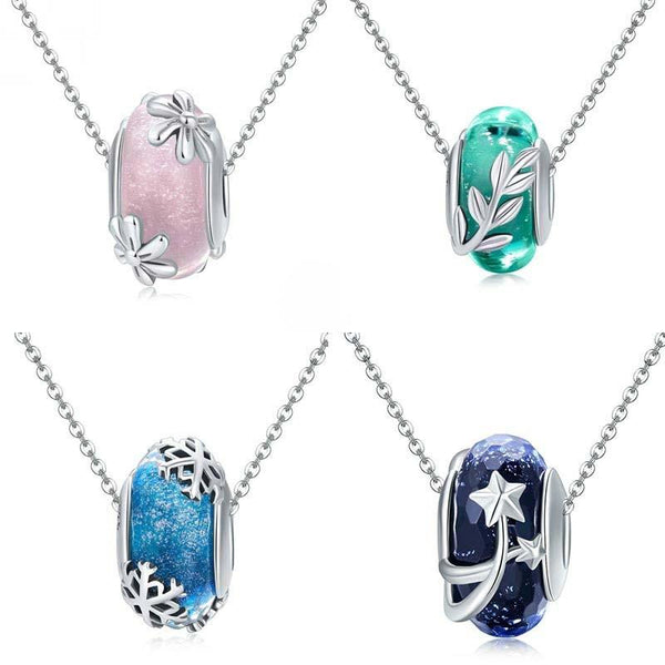 925 Sterling Silver Snowflakes Glass Bead Bracelet Charms Light Blue Charms & Pendants