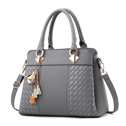Simple Style Women Leather Crossbody Bag With Tassel Embroidery Gray Women's Bags & Handbags