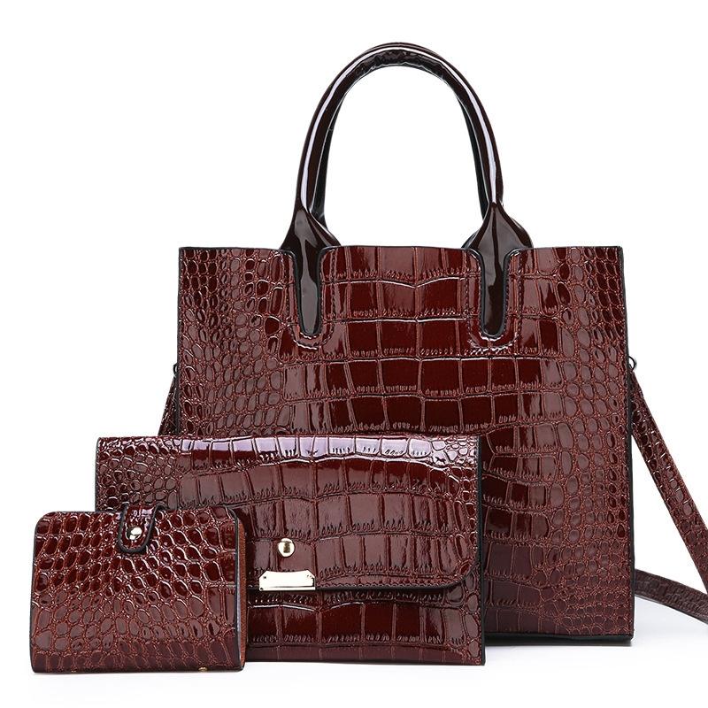Versatile Crocodile Pattern Shoulder Bag For Women 3 In 1 Design Brown Women's Bags & Handbags