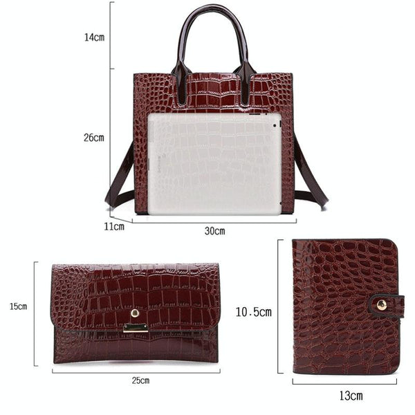 Versatile Crocodile Pattern Shoulder Bag For Women 3 In 1 Design Brown Women's Bags & Handbags