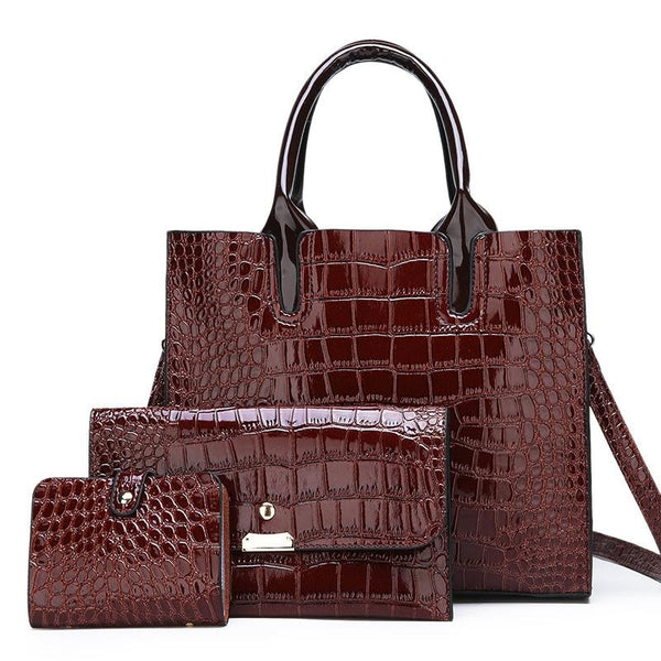 Versatile Crocodile Pattern Shoulder Bag For Women 3 In 1 Design Brown Women's Bags & Handbags