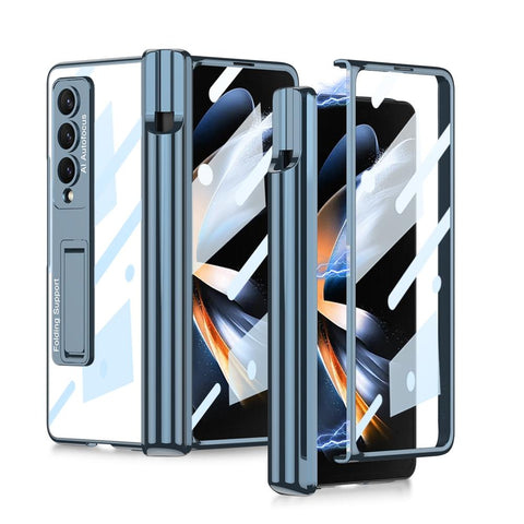 For Samsung Galaxy Z Fold4 5G Shockproof Magnetic Case With Pen Slots Blue Cases Covers & Skins