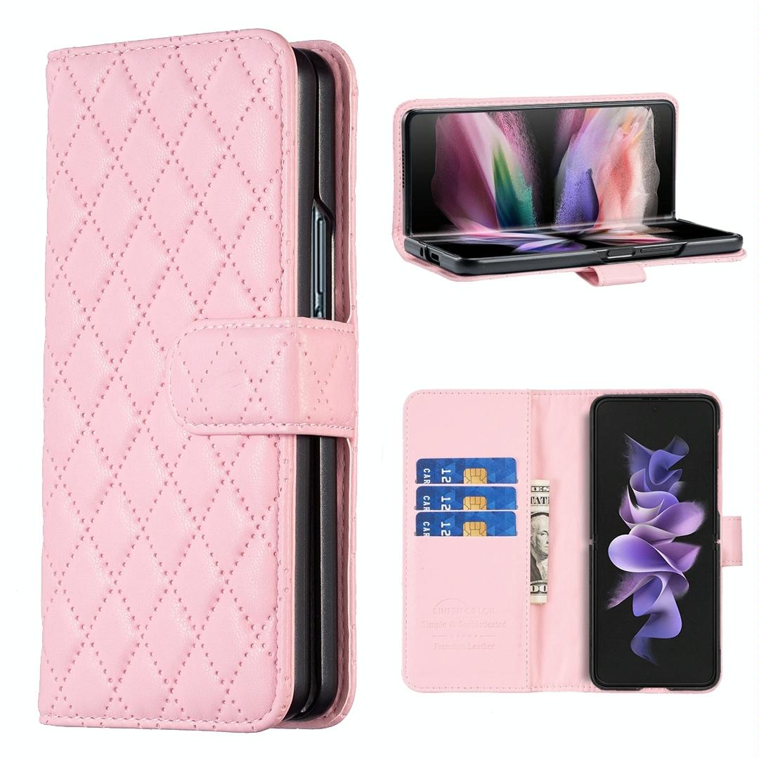 For Samsung Galaxy Z Fold4 5G Diamond Lattice Wallet Case Sleek And Stylish Pink Cases Covers & Skins