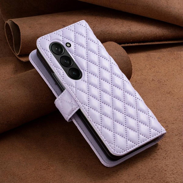 For Samsung Galaxy Z Fold4 5G Diamond Lattice Wallet Case Sleek And Stylish Pink Cases Covers & Skins