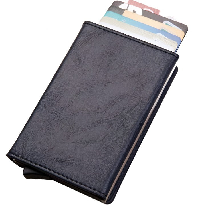 Aluminum Rfid Card Holder With Automatic Pop Up Function Blue Wallets