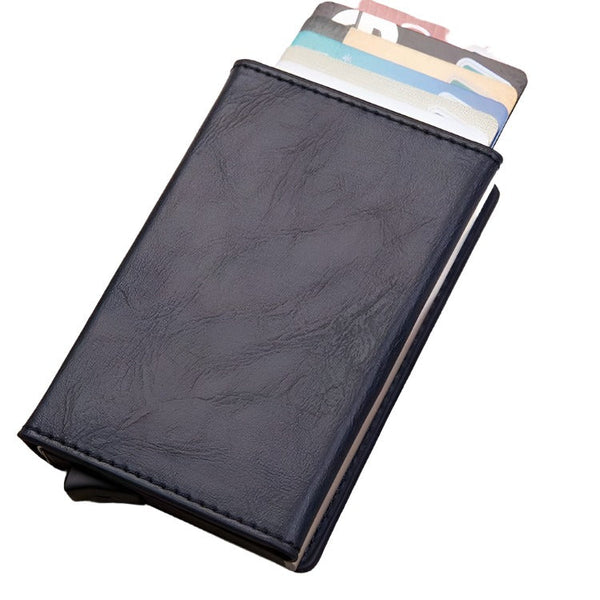 Aluminum Rfid Card Holder With Automatic Pop Up Function Blue Wallets