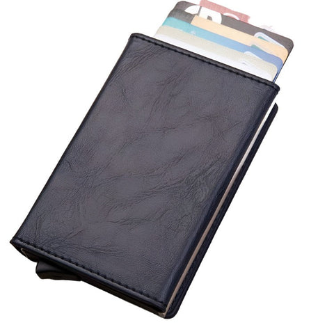 Aluminum Rfid Card Holder With Automatic Pop Up Function Blue Wallets
