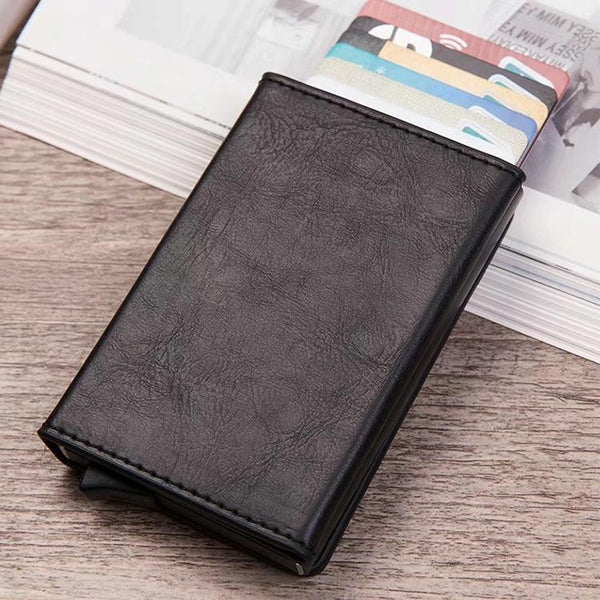 Aluminum Rfid Card Holder With Automatic Pop Up Function Blue Wallets