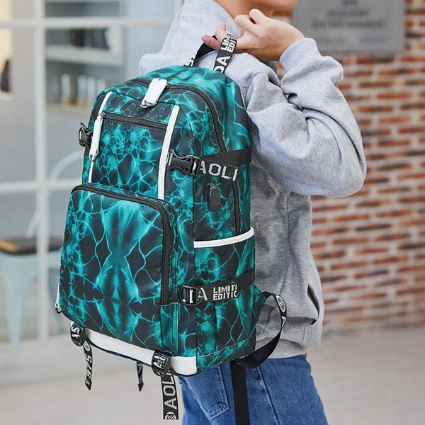 Student Waterproof Printed Backpack Geometric Blue Backpacks & Bags