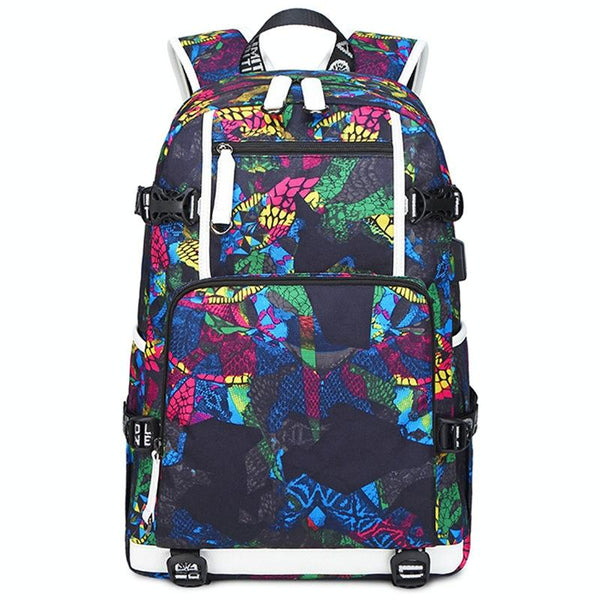 Student Waterproof Printed Backpack Geometric Blue Backpacks & Bags