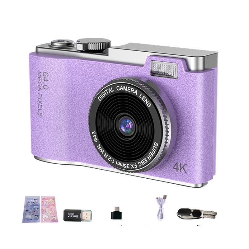 Retro Kids Camera With Dual Lens 4K Hd Ccd 2.4 Inch Purple Digital Cameras