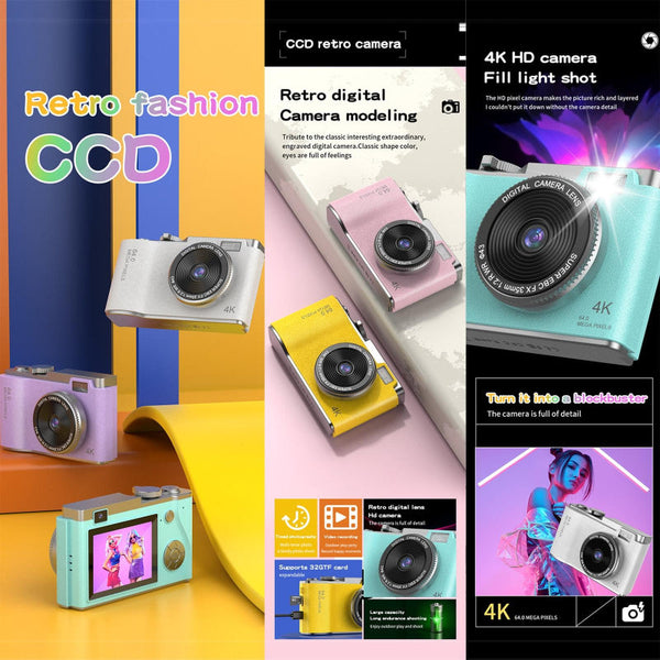 Retro Kids Camera With Dual Lens 4K Hd Ccd 2.4 Inch Purple Digital Cameras