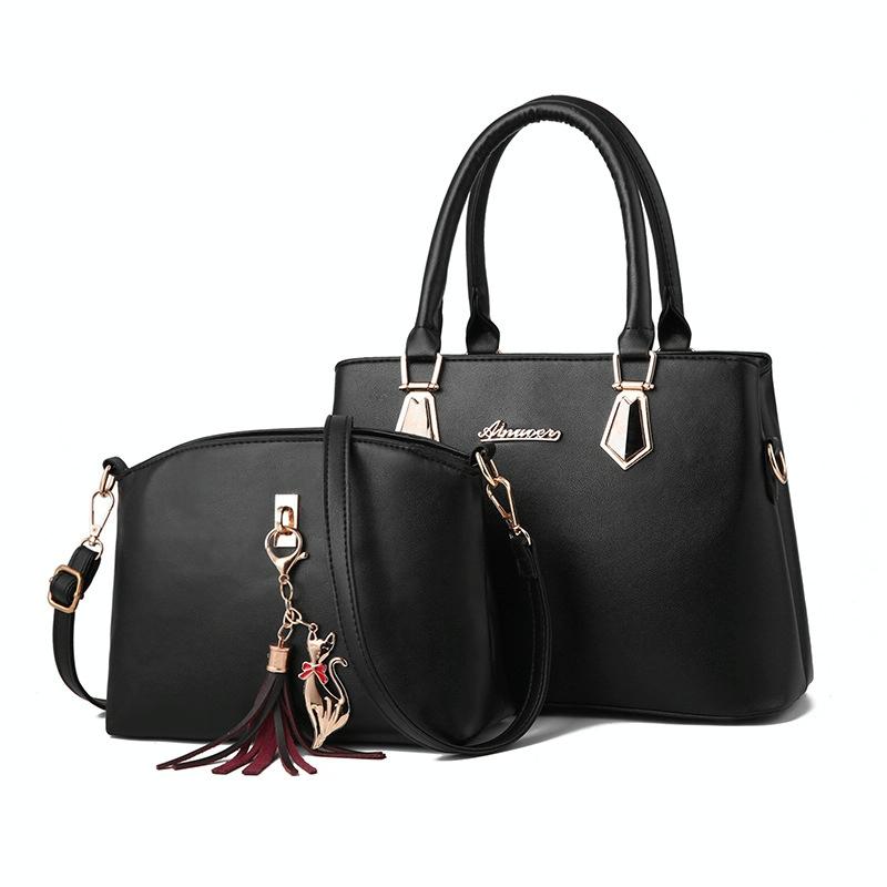 2 In 1 Women Casual Fashion Messenger Handbags Large Capacity Bag Black Women's Bags & Handbags