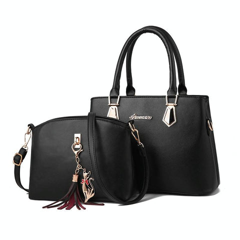 2 In 1 Women Casual Fashion Messenger Handbags Large Capacity Bag Black Women's Bags & Handbags