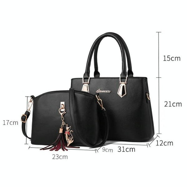 2 In 1 Women Casual Fashion Messenger Handbags Large Capacity Bag Black Women's Bags & Handbags