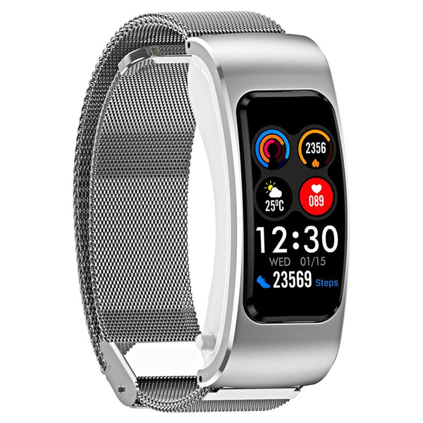 1.08 Inch Steel Band Earphone Detachable Life Waterproof Smart Watch Support Bluetooth Call Silver Smart Watches