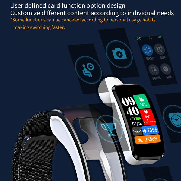 1.08 Inch Steel Band Earphone Detachable Life Waterproof Smart Watch Support Bluetooth Call Silver Smart Watches