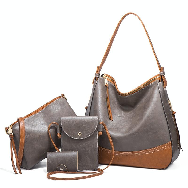 Large Capacity Diagonal Handbags 4 In 1 Colour Block Leather Bags Dark Grey Women's Bags & Handbags